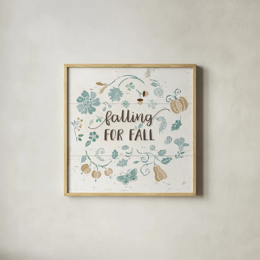 Autumn Impressions III on Wood Blue by Daphne Brissonnet. Shown in a natural wood glass frame for a timeless modern aesthetic. Available as an archival giclee rolled canvas, fine art paper, or poster print. SKU 36989a.