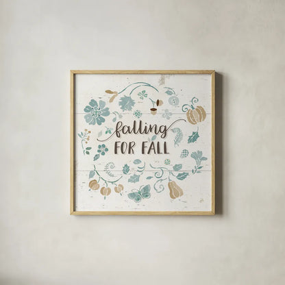 Autumn Impressions III on Wood Blue by Daphne Brissonnet. Shown in a natural wood glass frame for a timeless modern aesthetic. Available as an archival giclee rolled canvas, fine art paper, or poster print. SKU 36989a.