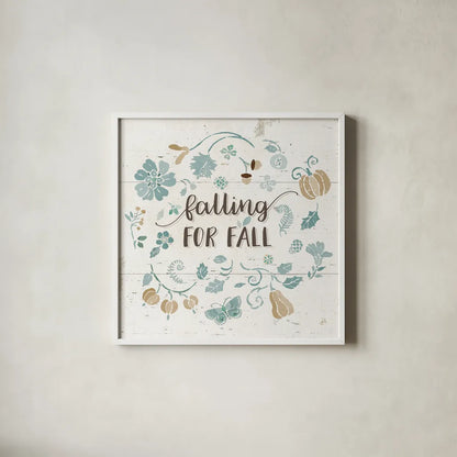 Autumn Impressions III on Wood Blue by Daphne Brissonnet. Shown in a crisp white glass frame for a clean and minimalist style. Available as an archival giclee rolled canvas, fine art paper, or poster print. SKU 36989a.