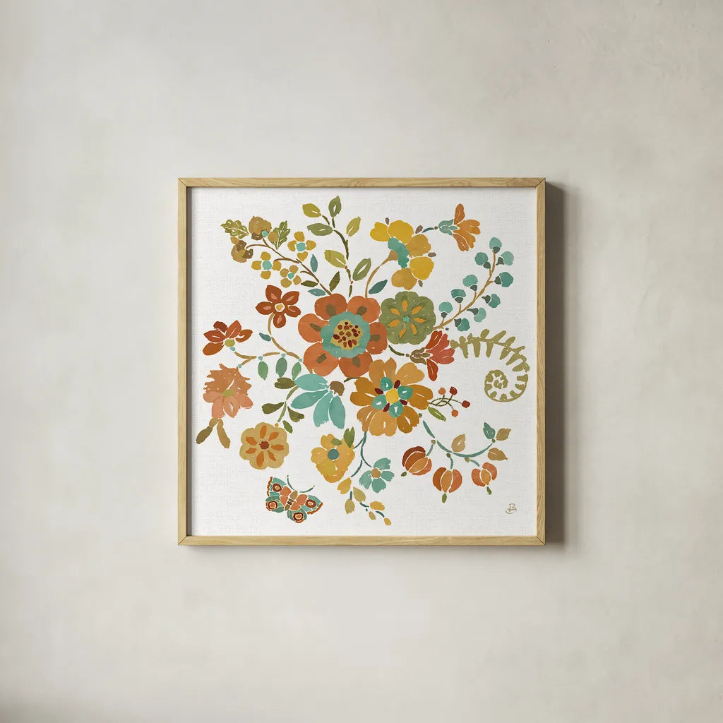 Autumn Impressions IV by Daphne Brissonnet. Shown in a natural wood glass frame for a timeless modern aesthetic. Available as an archival giclee rolled canvas, fine art paper, or poster print. SKU 35047a.