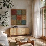 Barcelona I by Daphne Brissonnet. Shown in a natural wood frame in a cozy modern living room. Available as an archival giclee rolled canvas, fine art paper, or poster print. SKU 20768a.