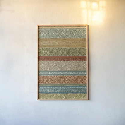 Batik Stripes II by Daphne Brissonnet. shown as a paper print in a natural frame. Available as a archival giclee rolled canvas, fine art paper, or poster print. SKU 24908h.