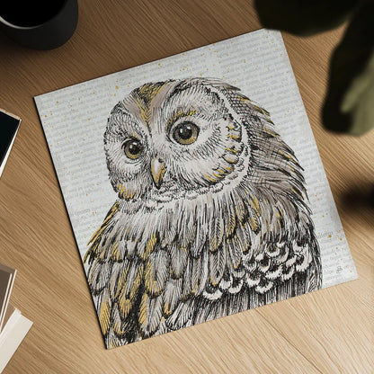 Beautiful Owls I by Daphne Brissonnet. Shown as a detailed flat fine art print, highlighting archival giclee quality. Available as an archival giclee rolled canvas, fine art paper, or poster print. SKU 28801a.