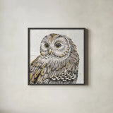 Beautiful Owls I by Daphne Brissonnet. Shown in a sleek black glass frame for a contemporary gallery look. Available as an archival giclee rolled canvas, fine art paper, or poster print. SKU 28801a.