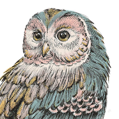 Beautiful Owls I Pastel Crop by Daphne Brissonnet. SKU 30197a. Archival Giclee Fine art print for wall decor.