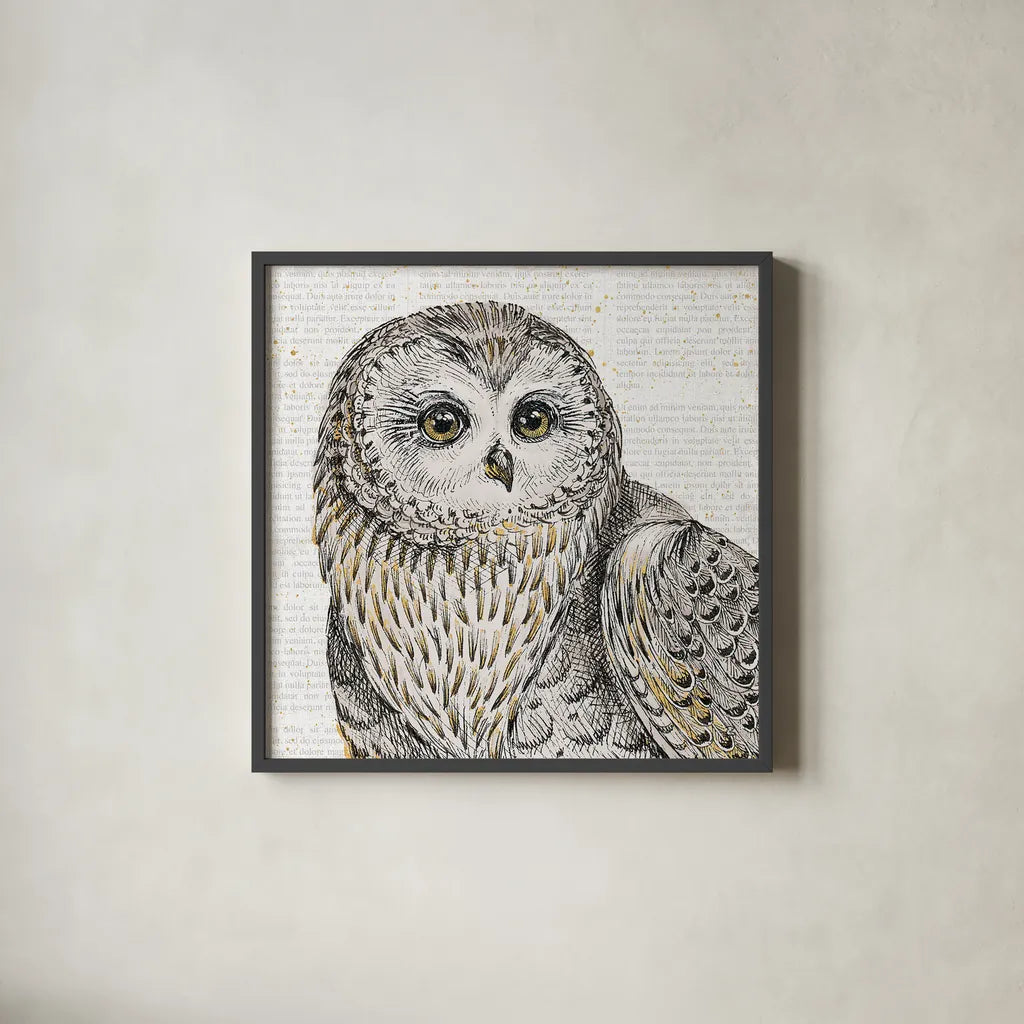 Beautiful Owls II by Daphne Brissonnet. Shown in a sleek black glass frame for a contemporary gallery look. Available as an archival giclee rolled canvas, fine art paper, or poster print. SKU 28802a.