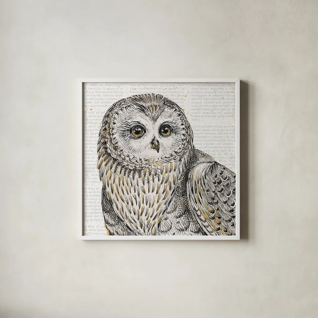 Beautiful Owls II by Daphne Brissonnet. Shown in a crisp white glass frame for a clean and minimalist style. Available as an archival giclee rolled canvas, fine art paper, or poster print. SKU 28802a.