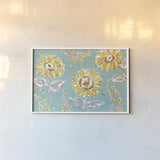 Bee Happy I by Daphne Brissonnet. shown as a paper print in a white frame. Available as a archival giclee rolled canvas, fine art paper, or poster print. SKU 36773i.