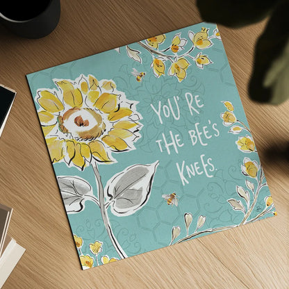 Bee Happy II by Daphne Brissonnet. Shown as a detailed flat fine art print, highlighting archival giclee quality. Available as an archival giclee rolled canvas, fine art paper, or poster print. SKU 36774a.