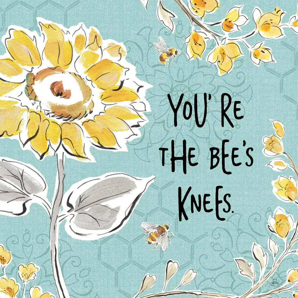Bee Happy II Linen by Daphne Brissonnet. SKU 44550a. Archival Giclee Fine art print for wall decor.