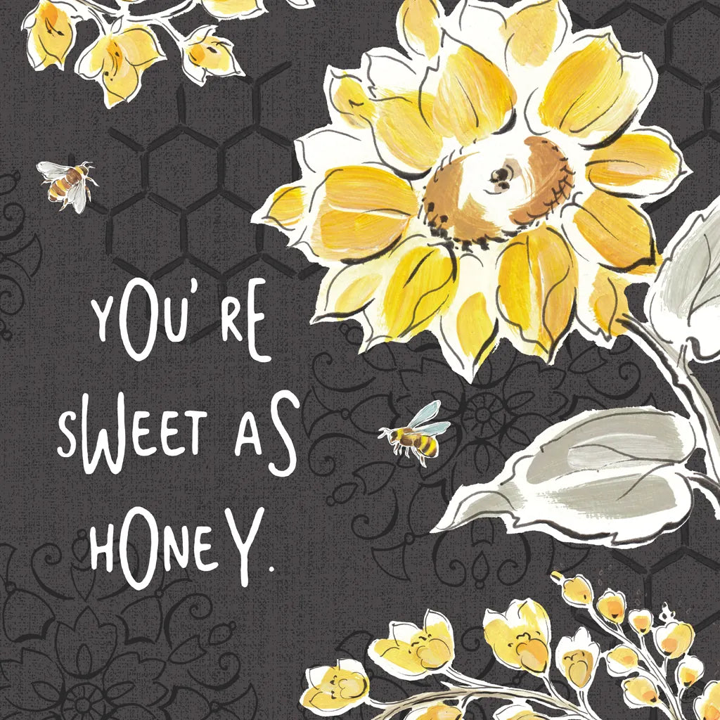 Bee Happy III Black by Daphne Brissonnet. SKU 44552a. Archival Giclee Fine art print for wall decor.