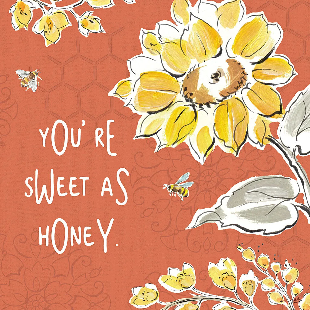 Bee Happy III Spice by Daphne Brissonnet. SKU 36780a. Archival Giclee Fine art print for wall decor.