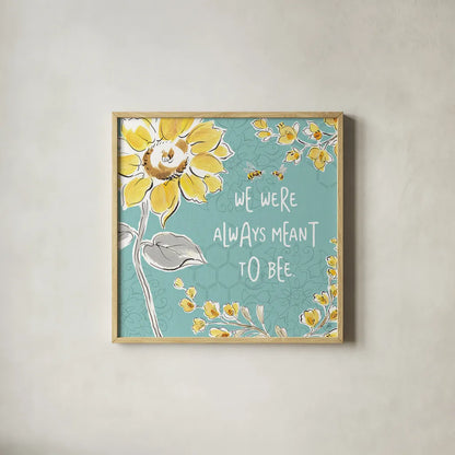 Bee Happy IV by Daphne Brissonnet. Shown in a natural wood glass frame for a timeless modern aesthetic. Available as an archival giclee rolled canvas, fine art paper, or poster print. SKU 36776a.