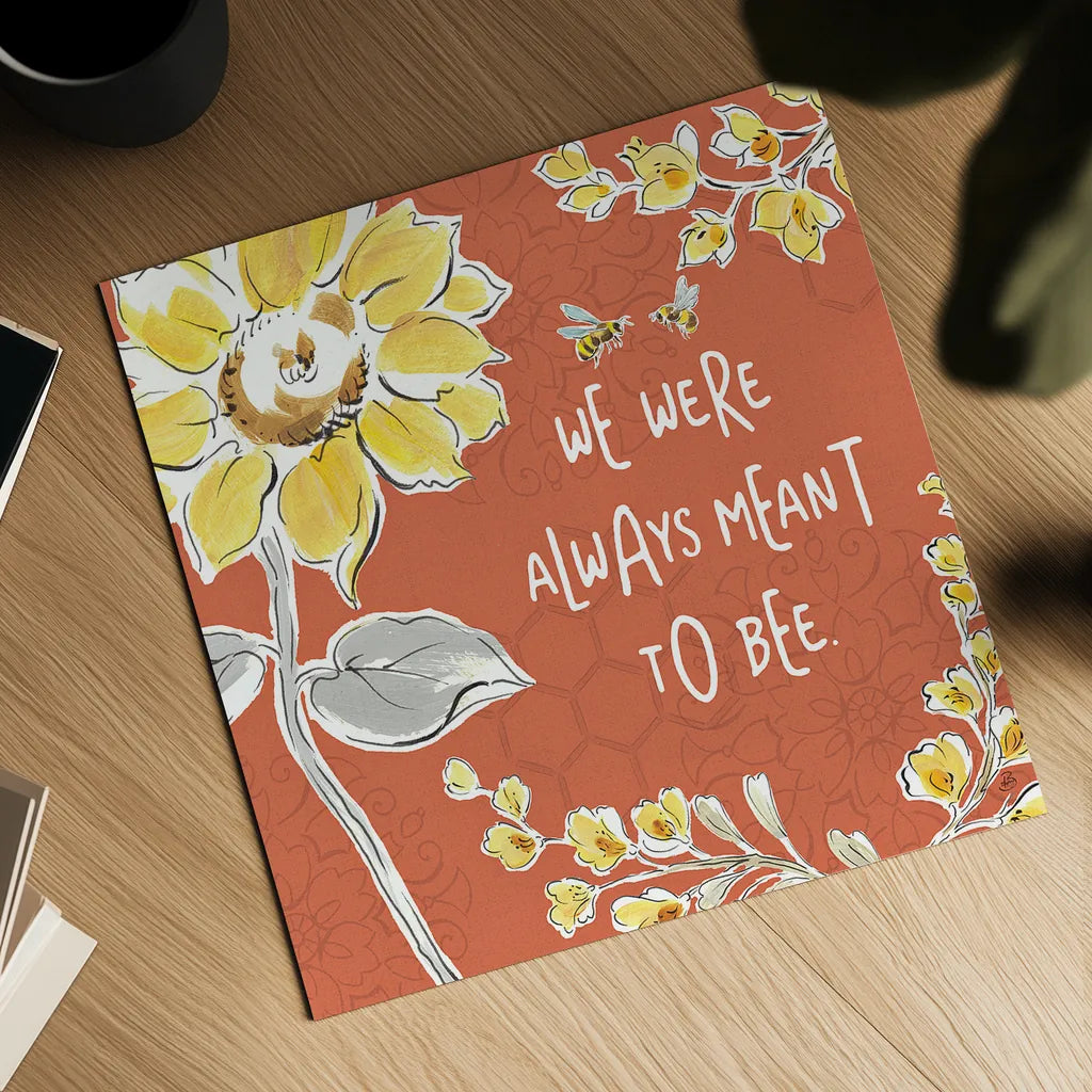 Bee Happy IV Spice by Daphne Brissonnet. Shown as a detailed flat fine art print, highlighting archival giclee quality. Available as an archival giclee rolled canvas, fine art paper, or poster print. SKU 36781a.