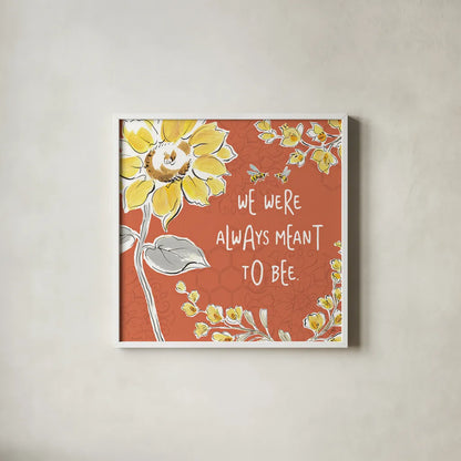 Bee Happy IV Spice by Daphne Brissonnet. Shown in a crisp white glass frame for a clean and minimalist style. Available as an archival giclee rolled canvas, fine art paper, or poster print. SKU 36781a.