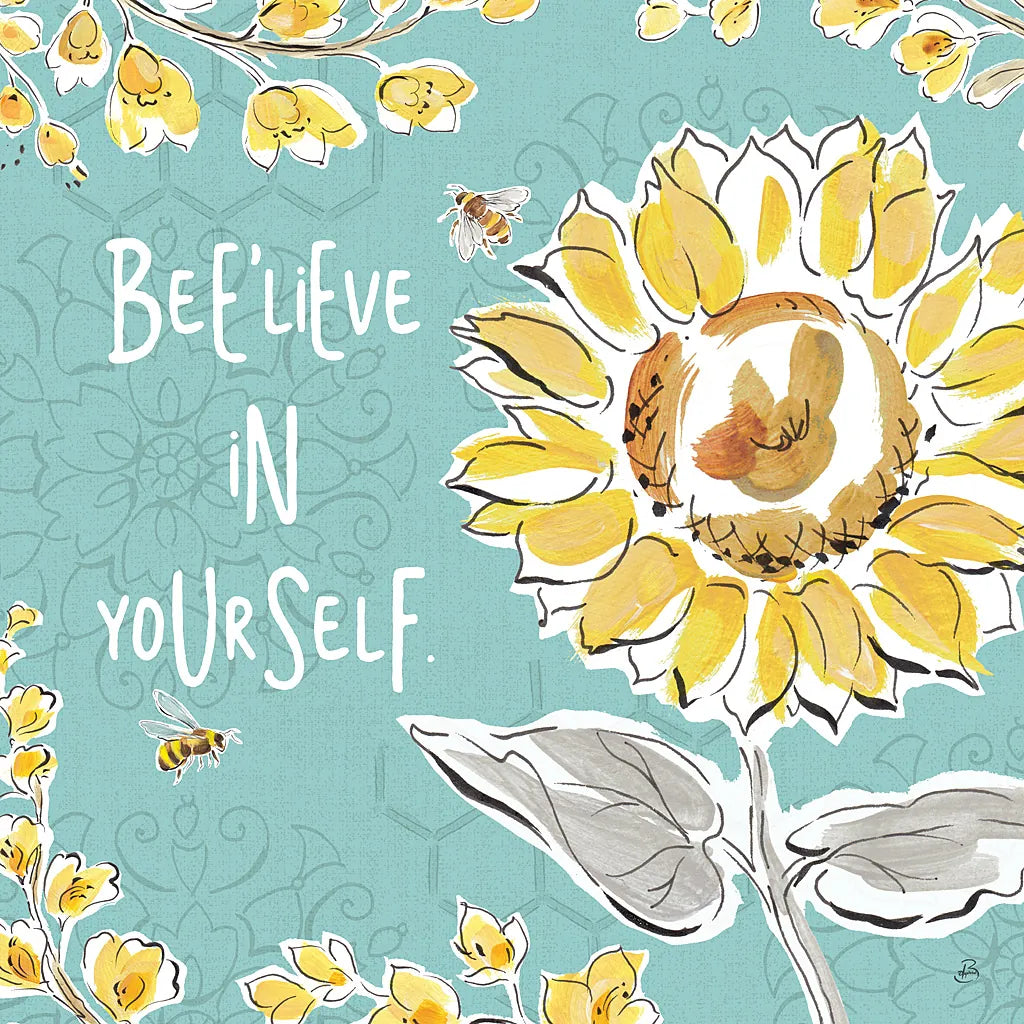 Bee Happy V by Daphne Brissonnet. SKU 36777a. Archival Giclee Fine art print for wall decor.