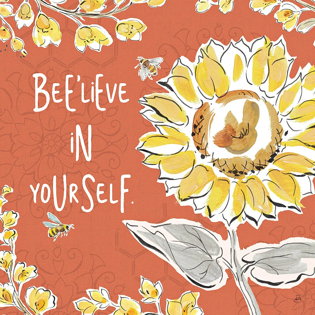 Bee Happy V Spice by Daphne Brissonnet. SKU 36782a. Archival Giclee Fine art print for wall decor.