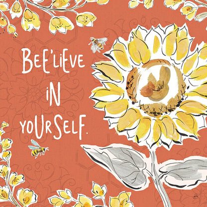 Bee Happy V Spice by Daphne Brissonnet. SKU 36782a. Archival Giclee Fine art print for wall decor.