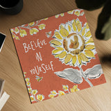 Bee Happy V Spice by Daphne Brissonnet. Shown as a detailed flat fine art print, highlighting archival giclee quality. Available as an archival giclee rolled canvas, fine art paper, or poster print. SKU 36782a.