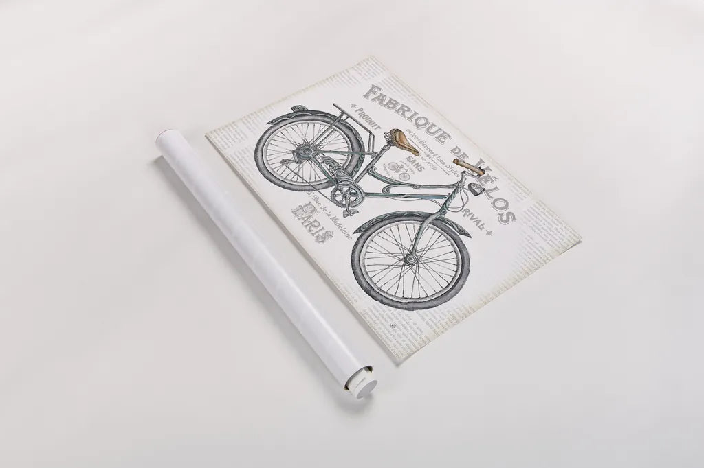 Bicycles I by Daphne Brissonnet. shown as a rolled paper print. Available as archival giclee rolled canvas, fine art paper, or poster print. SKU 28773i.