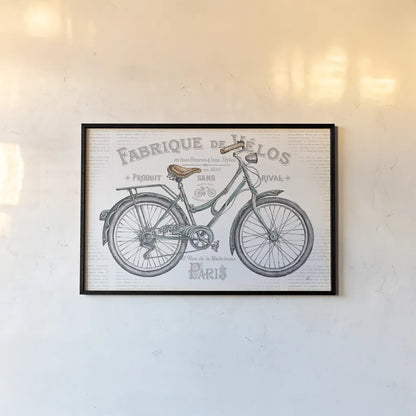 Bicycles I by Daphne Brissonnet. shown as a paper print in a black flame. Available as a archival giclee rolled canvas, fine art paper, or poster print. SKU 28773i.