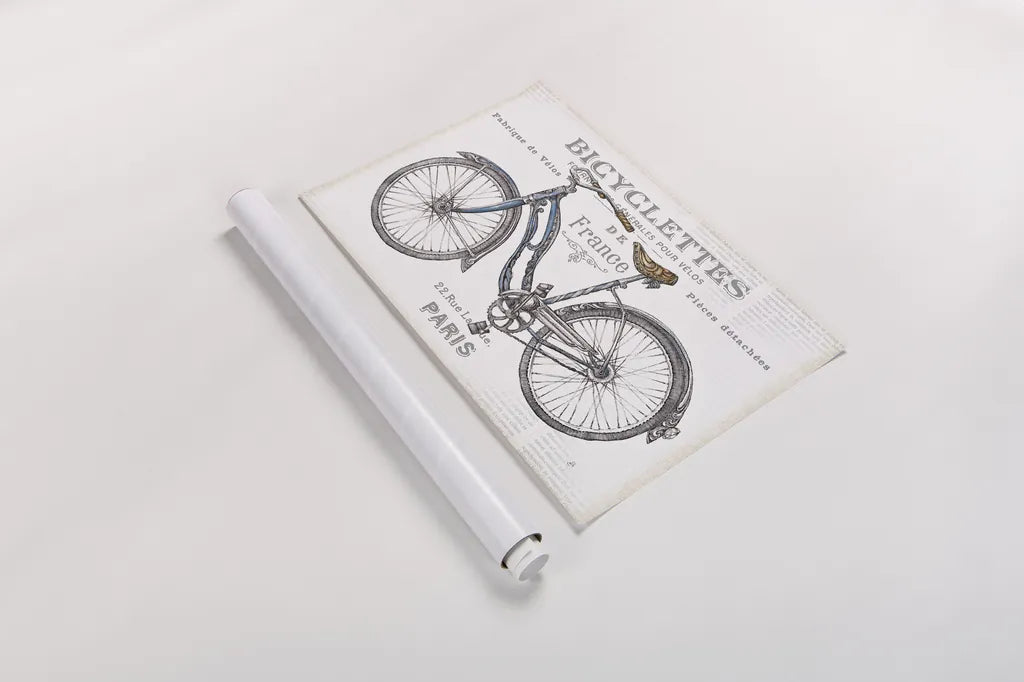 Bicycles II by Daphne Brissonnet. shown as a rolled paper print. Available as archival giclee rolled canvas, fine art paper, or poster print. SKU 28774i.