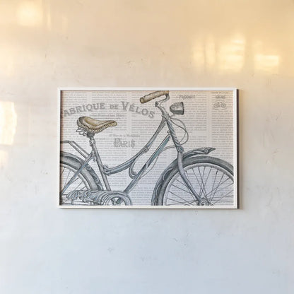 Bicycles III by Daphne Brissonnet. shown as a paper print in a white frame. Available as a archival giclee rolled canvas, fine art paper, or poster print. SKU 28775i.