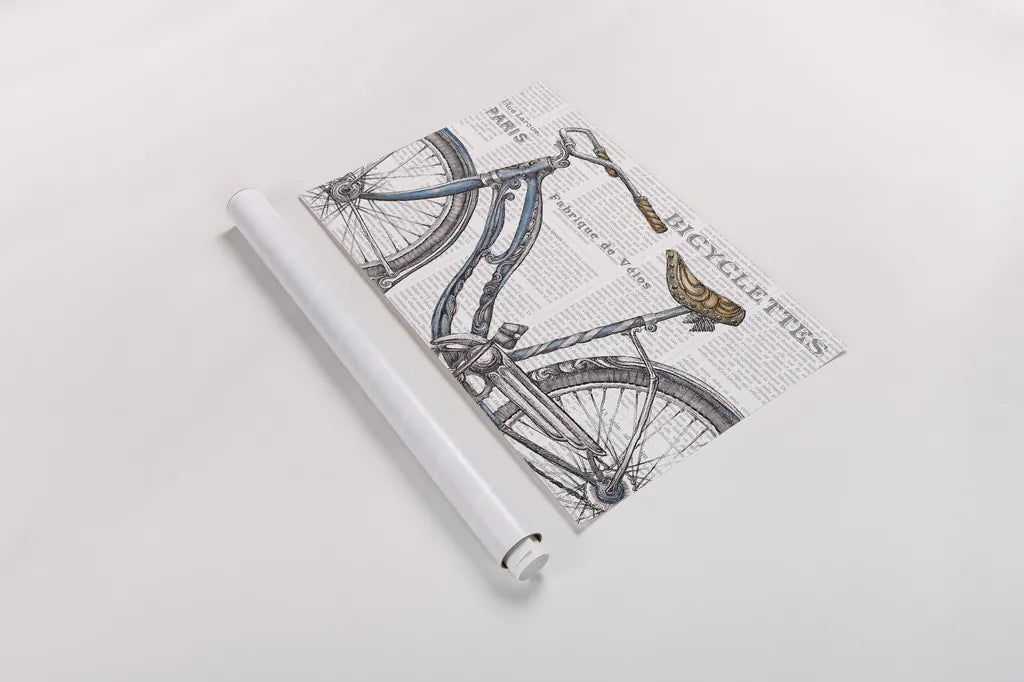 Bicycles IV by Daphne Brissonnet. shown as a rolled paper print. Available as archival giclee rolled canvas, fine art paper, or poster print. SKU 28776i.