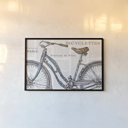 Bicycles IV by Daphne Brissonnet. shown as a paper print in a black flame. Available as a archival giclee rolled canvas, fine art paper, or poster print. SKU 28776i.