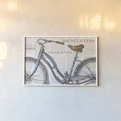 Bicycles IV by Daphne Brissonnet. shown as a paper print in a white frame. Available as a archival giclee rolled canvas, fine art paper, or poster print. SKU 28776i.