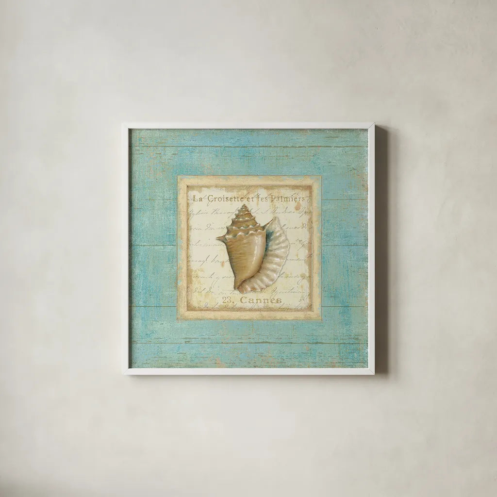 Bijou de Mer I by Daphne Brissonnet. Shown in a crisp white glass frame for a clean and minimalist style. Available as an archival giclee rolled canvas, fine art paper, or poster print. SKU 2299a.
