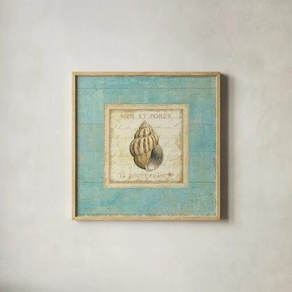 Bijou de Mer II by Daphne Brissonnet. Shown in a natural wood glass frame for a timeless modern aesthetic. Available as an archival giclee rolled canvas, fine art paper, or poster print. SKU 2300a.