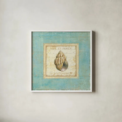 Bijou de Mer II by Daphne Brissonnet. Shown in a crisp white glass frame for a clean and minimalist style. Available as an archival giclee rolled canvas, fine art paper, or poster print. SKU 2300a.