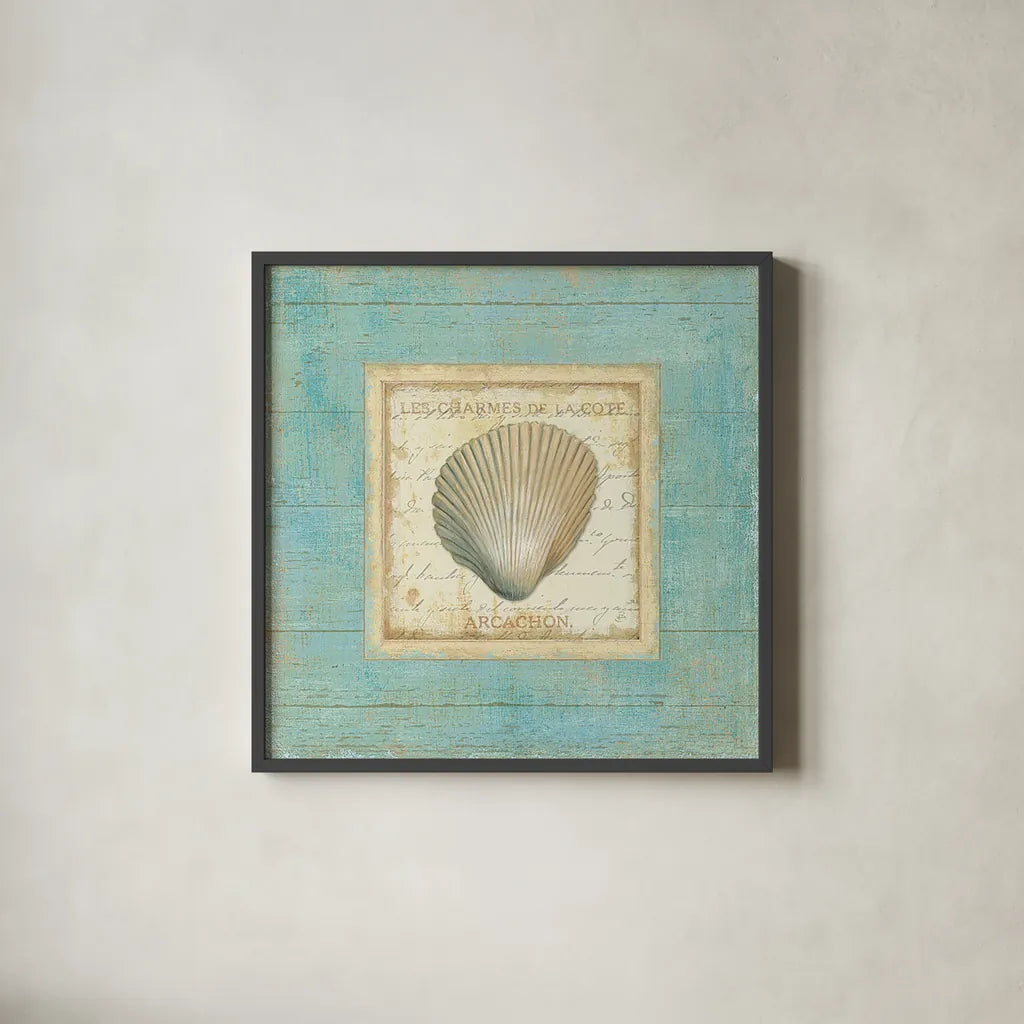 Bijou de Mer III by Daphne Brissonnet. Shown in a sleek black glass frame for a contemporary gallery look. Available as an archival giclee rolled canvas, fine art paper, or poster print. SKU 2301a.