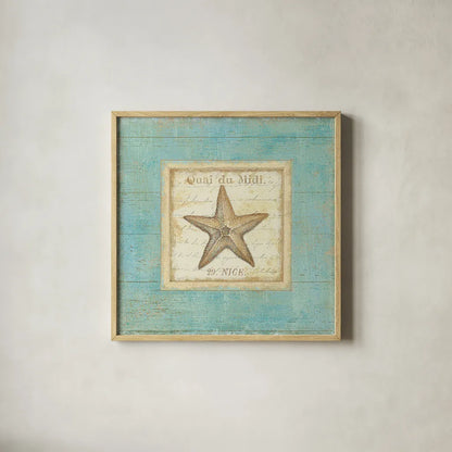 Bijou de Mer IV by Daphne Brissonnet. Shown in a natural wood glass frame for a timeless modern aesthetic. Available as an archival giclee rolled canvas, fine art paper, or poster print. SKU 2302a.