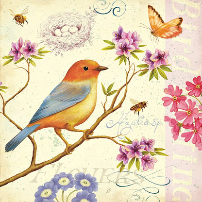 Birds and Bees II by Daphne Brissonnet. SKU 7692a. Archival Giclee Fine art print for wall decor.