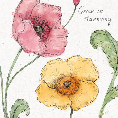 Blossom Sketches I Words Color by Daphne Brissonnet. SKU 54962a. Archival Giclee Fine art print for wall decor.