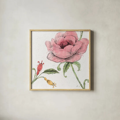 Blossom Sketches II Color by Daphne Brissonnet. Shown in a natural wood glass frame for a timeless modern aesthetic. Available as an archival giclee rolled canvas, fine art paper, or poster print. SKU 54830a.