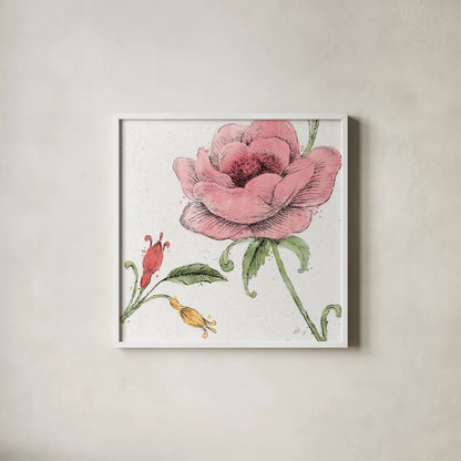 Blossom Sketches II Color by Daphne Brissonnet. Shown in a crisp white glass frame for a clean and minimalist style. Available as an archival giclee rolled canvas, fine art paper, or poster print. SKU 54830a.