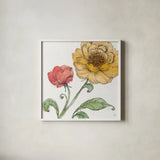 Blossom Sketches III Color by Daphne Brissonnet. Shown in a crisp white glass frame for a clean and minimalist style. Available as an archival giclee rolled canvas, fine art paper, or poster print. SKU 54831a.