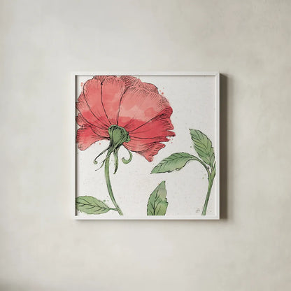 Blossom Sketches IV Color by Daphne Brissonnet. Shown in a crisp white glass frame for a clean and minimalist style. Available as an archival giclee rolled canvas, fine art paper, or poster print. SKU 54832a.