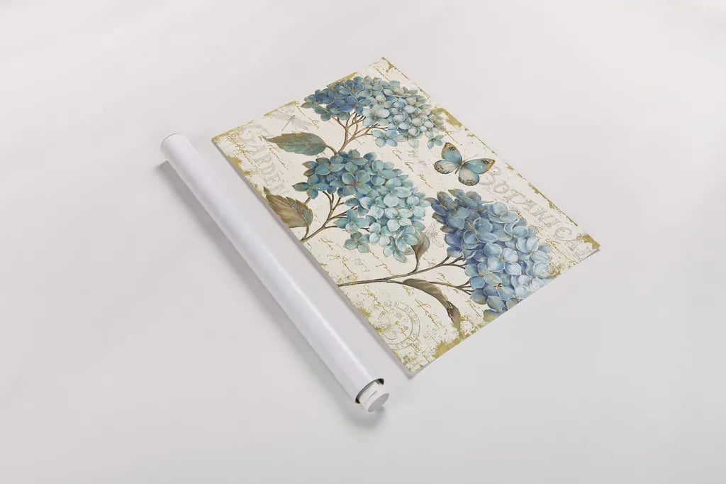 Blue Garden I by Daphne Brissonnet. shown as a rolled paper print. Available as archival giclee rolled canvas, fine art paper, or poster print. SKU 25359i.