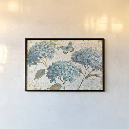 Blue Garden I by Daphne Brissonnet. shown as a paper print in a black flame. Available as a archival giclee rolled canvas, fine art paper, or poster print. SKU 25359i.