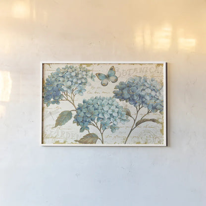 Blue Garden I by Daphne Brissonnet. shown as a paper print in a white frame. Available as a archival giclee rolled canvas, fine art paper, or poster print. SKU 25359i.