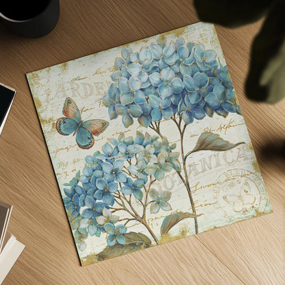 Blue Garden IV by Daphne Brissonnet. Shown as a detailed flat fine art print, highlighting archival giclee quality. Available as an archival giclee rolled canvas, fine art paper, or poster print. SKU 25362a.