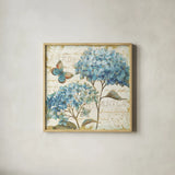 Blue Garden IV by Daphne Brissonnet. Shown in a natural wood glass frame for a timeless modern aesthetic. Available as an archival giclee rolled canvas, fine art paper, or poster print. SKU 25362a.