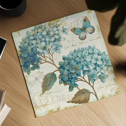 Blue Garden V by Daphne Brissonnet. Shown as a detailed flat fine art print, highlighting archival giclee quality. Available as an archival giclee rolled canvas, fine art paper, or poster print. SKU 25363a.