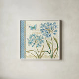 Blue Melody III by Daphne Brissonnet. Shown in a crisp white glass frame for a clean and minimalist style. Available as an archival giclee rolled canvas, fine art paper, or poster print. SKU 5756a.