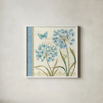 Blue Melody III by Daphne Brissonnet. Shown in a crisp white glass frame for a clean and minimalist style. Available as an archival giclee rolled canvas, fine art paper, or poster print. SKU 5756a.