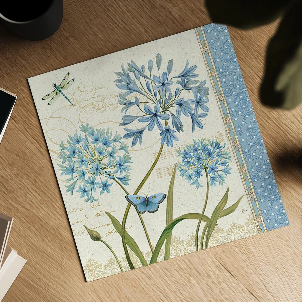 Blue Melody IV by Daphne Brissonnet. Shown as a detailed flat fine art print, highlighting archival giclee quality. Available as an archival giclee rolled canvas, fine art paper, or poster print. SKU 5757a.